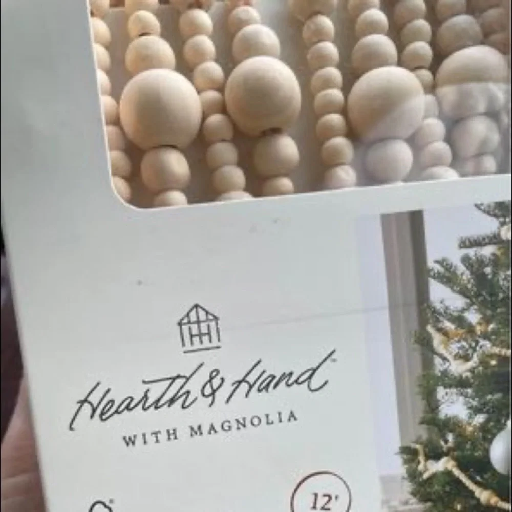 Hearth & Hand with Magnolia 12' Natural Wood Bead Garland Christmas